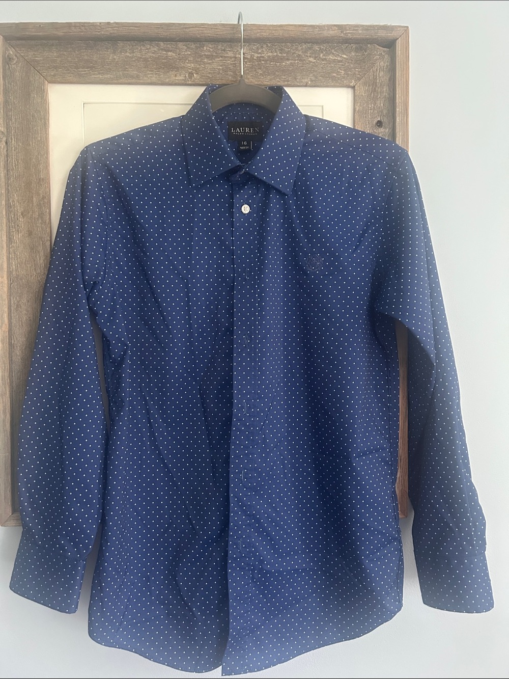 Lauren Ralph Lauren Navy Blue Polka Dot Dress Shirt. Boy size:16